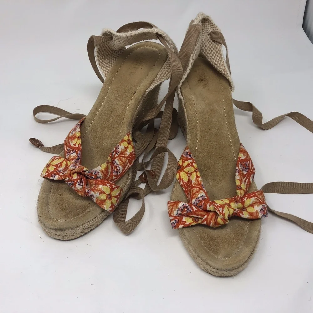 J. Crew Orange Floral Espadradilles Wedges 10